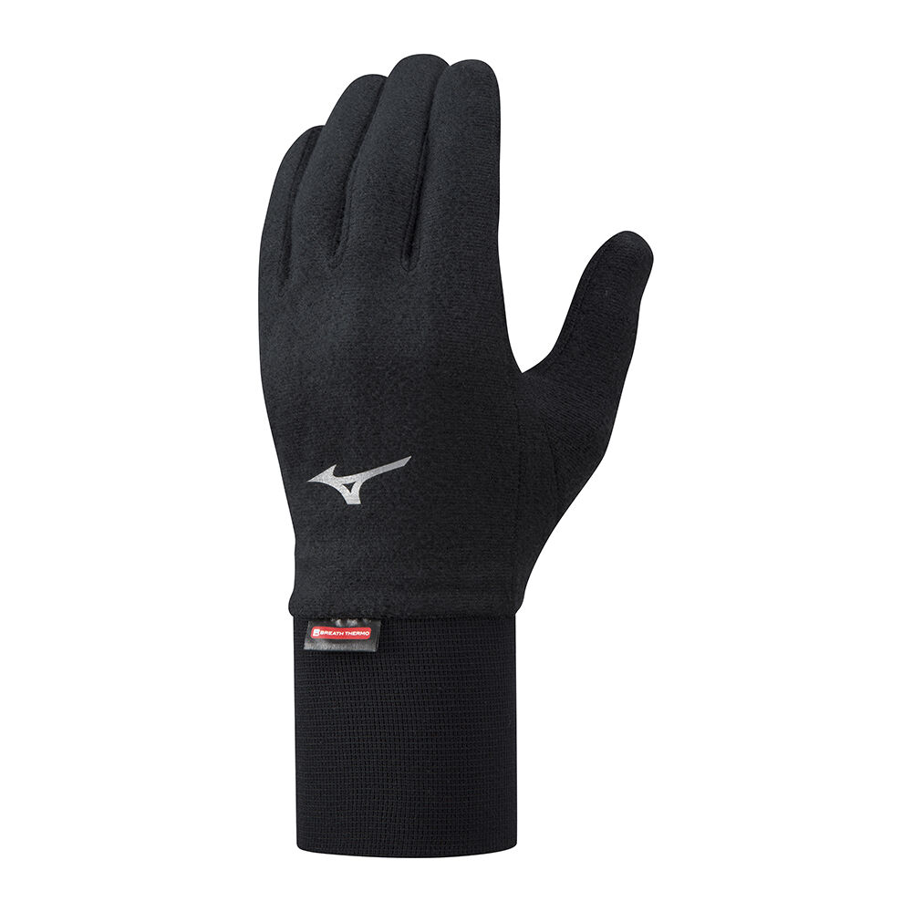 Guantes Mizuno Breath Thermo Mid Weight Fleece Hombre Negras Outlet FURX-86901